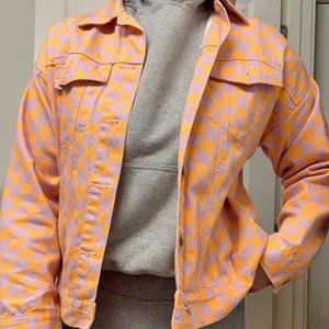 Oversized Checkered Denim Jacket